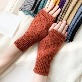 1 Пара вязаных перчаток на половину пальца, осень-зима, теплые шерстяные перчатки без пальцев, мужские, женские, мягкие, удобные, повседневные варежки