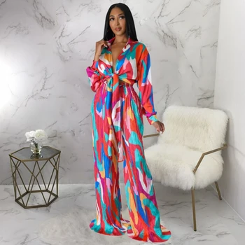 Комплект из 2 предметов, блузка в полоску с длинными рукавами, топы и брючные костюмы в стиле дашики, женский комплект в африканском стиле, облегающий модный наряд в тон.