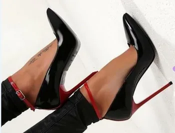 Пикантные женские туфли на высоком каблуке с острым носком и ремешком на щиколотке для ночного клуба, размер туфель-лодочек на шпильке