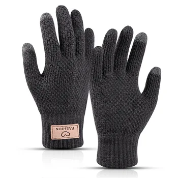 Зимние Новые Утепленные бархатные теплые перчатки для мужчин, Студенческие Вязаные варежки с сенсорным экраном, Уличные Вязаные Велосипедные Лыжные перчатки