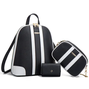 3 шт./компл. женский модный рюкзак, женский кожаный рюкзак, сумка на плечо для девочек, набор кредитных карт, женский, черный, белый цвет