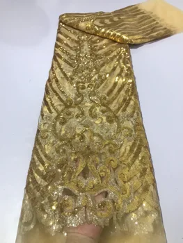 Африканская Французская кружевная ткань с 3D золотыми блестками 2023, Высококачественная тюлевая сетка, кружевное свадебное платье в Нигерийском стиле, кружевная женщина