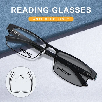 Мужские очки для чтения в металлической оправе, солнцезащитные очки с синим покрытием, женские фотохромные очки для дальнозоркости