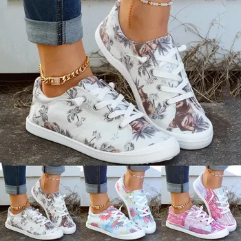 Женские парусиновые кроссовки на платформе, повседневная Удобная Мягкая вулканизированная обувь, Весенне-осенние женские теннисные туфли с цветочным принтом