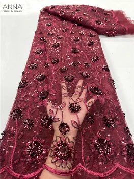 Африканская тюлевая кружевная ткань с блестками Французская сетчатая ткань 5 ярдов Высококачественной вышитой Нигерийской кружевной ткани для свадебного платья