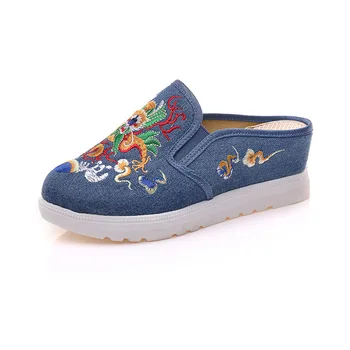 QIWN сине-белая фарфоровая обувь с вышивкой из ткани в китайском стиле, древние уличные тапочки Чонсам