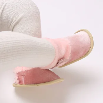 Детская осенне-зимняя плюшевая хлопчатобумажная обувь для девочек в возрасте 0-1 лет, Тканевая подошва с узлами-бабочками, обувь для ходьбы