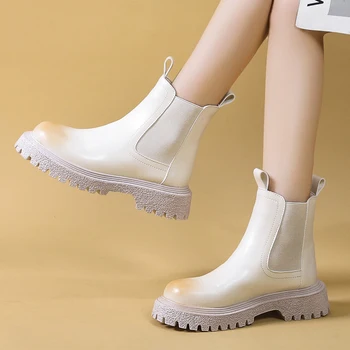 Женская обувь 2023, Высококачественные осенние женские ботинки без застежки, разноцветная водонепроницаемая обувь на платформе с круглым носком, Женская обувь