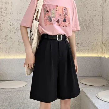 Летние женские однотонные шорты 2023 года, повседневные свободные широкие шорты длиной до колен, женские Корейские модные офисные короткие брюки с карманами