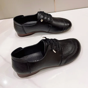 Новые женские туфли на плоской подошве 2023, осенняя женская повседневная обувь из натуральной кожи, удобная обувь для мам с мягкой подошвой