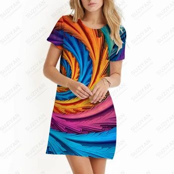 Базовое женское летнее платье с красочным спиральным рисунком, платье с 3D-принтом, модное уличное платье, повседневное, Универсальное Даже женское платье