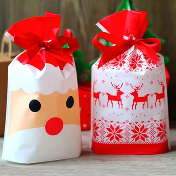 10шт Рождественская сумка на шнурке, сумка для конфет, сумка для рождественских подарков, сумка для упаковки рождественских подарков, сумка для упаковки печенья и конфет