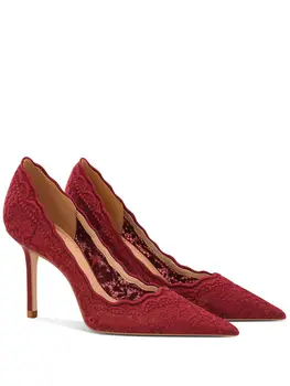 2023 Весна и осень, высококачественные красные женские свадебные туфли, сексуальные кружевные туфли на высоком каблуке, классические женские туфли-лодочки с острым носком