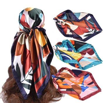4ШТ 35-дюймовых квадратных шелковых головных платков, шейных платков - женских модных шелковых шарфов для укутывания волос и ночного сна