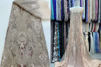 Мода 2023 Года Африканский Тюль Кружевная ткань Высококачественное Женское Вечернее платье С вышивкой пайетками 5 Ярдов Нигерийская кружевная ткань Tissu