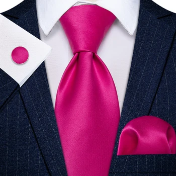 Модный мужской роскошный галстук розово-красного цвета для деловой рубашки, шелковые квадратные запонки с карманом, ярко-розовый атласный галстук, Мужская свадьба Оптом