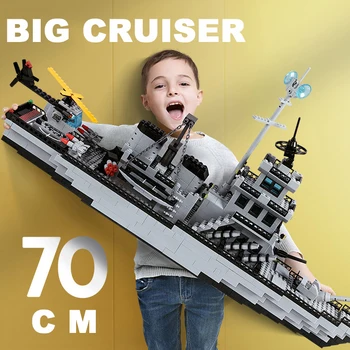 Военная серия DIY Строительные блоки большого крейсера 1560шт Детская игрушка-головоломка в сборе Подарок мальчику на день рождения