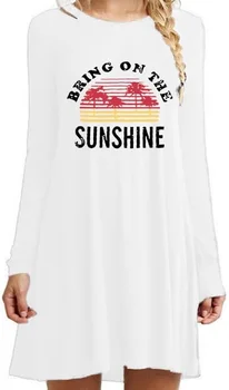 Женская повседневная простая футболка с принтом Bring On The Sunshine с длинным рукавом, свободное платье 02
