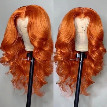 FANXITION Оранжевые длинные синтетические кружевные парики с объемной волной для женщин, синтетический парик с кружевным фронтом из тепловолокна, Косплей, Ежедневный парик