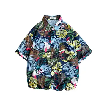 Гавайская пляжная рубашка, пара рубашек с коротким рукавом, рубашка с отворотом и карманом с цифровой печатью, льняные рубашки для женщин