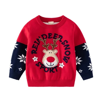 Baywell Рождественская детская одежда Зимний детский пуловер, вязаные свитера с принтом лося с длинным рукавом, весенне-осенняя рождественская одежда