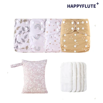 HappyFlute Exclusive 4 шт Моющихся и многоразовых экологических подгузников для ребенка + 1 ШТ водонепроницаемой сумки