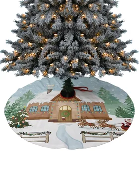 Рождественский домик Санта Юбка для Рождественской елки Рождественские украшения для товаров для дома Круглые юбки для рождественской елки Базовая крышка