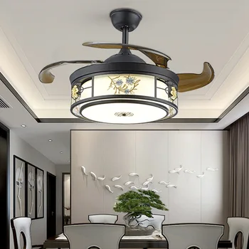 Новый китайский невидимый вентилятор, лампа для гостиной, столовой, потолочный вентилятор в китайском стиле, лампа для домашней спальни, вентилятор с тканевым зарядом