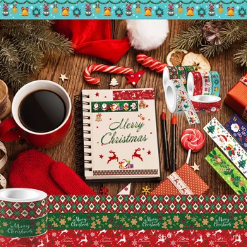 6 Рулонов 5 м Веселых рождественских наклеек, Рождественская елка, Санта-Клаус, Запечатывающая пакет для конфет, Сухая наклейка для скрапбукинга 