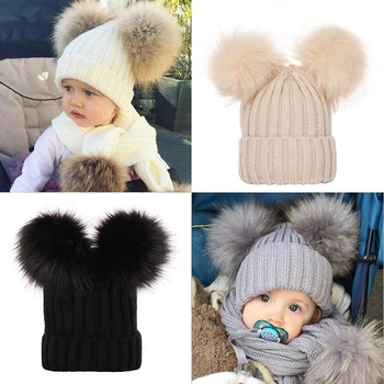 Детская зимняя шапка с помпоном, милый комочек шерсти, осенне-зимняя вязаная шапочка, повседневная уличная шапочка для малышей, однотонные шапки