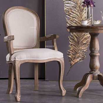 Обеденные стулья в американском стиле в стиле Кантри, мебель для дома в стиле ретро, простой резной тканевый обеденный стул для отдыха, кресло со спинкой для французского ресторана A