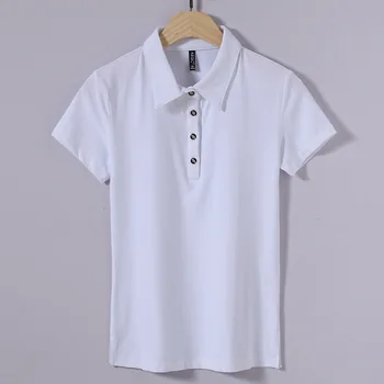 Корейская версия приталенной женской футболки с короткими рукавами и отложным воротником в корейском стиле, простая модная рубашка с белым воротником БЕЛОГО цвета