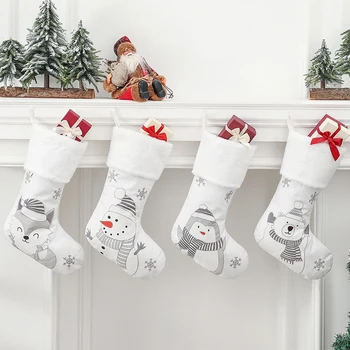 Шерстяные рождественские чулки с 19-дюймовой лисой / Снеговиком и белой мягкой манжетой для семьи, украшения для Рождественской вечеринки Navidad