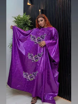 Фиолетовый Большой Размер Bazin Riche Турция Платья Для Африканских Женщин Анкара Халат Дашики Повседневная Одежда Для Вечеринок Bazin Riche Dress