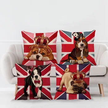 Наволочки с собакой под флагом Соединенного Королевства Юнион Джек, Наволочки для девочек, кровать, диван, Наволочки Декоративные 45x45 см