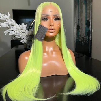 Неоново-зеленый 26-дюймовый бордовый синтетический прямой парик на кружеве спереди для чернокожих женщин с волосами младенца, парики из термостойкого волокна