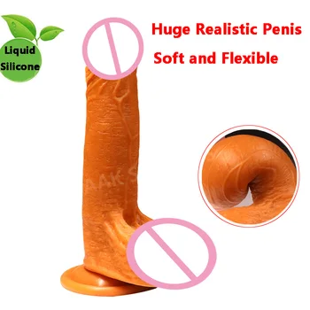 Новый дизайн, жидкий силиконовый фаллоимитатор, Мягкий реалистичный пенис, вагинальный стимулятор точки G, Мощная присоска, эротические секс-игрушки для женщин