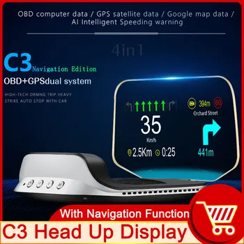 HD OBD HUD C3 Plus OBD2 HUD Проектор Автоматической Навигации GPS EOBD Спидометр Головной Дисплей Автомобильные Аксессуары Бортовой Компьютер