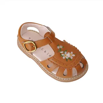 Детские сандалии, модные летние сандалии с вырезами для девочек, обувь принцессы с вышивкой на мягкой подошве, Размер 21-30