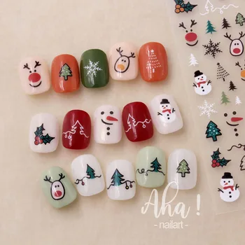 Милые наклейки для ногтей в зимней рождественской атмосфере, 3D Маникюр, Рождественский Снеговик, Снежинка, Самоклеящийся слайдер для ногтей, Декор для ногтей своими руками