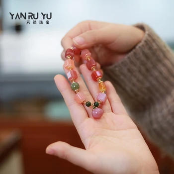 Натуральный Розовый Нефрит, Яньюаньский Агат, браслет 10 *11 мм, Квадратный браслет с допамином, Медово-персиковый кулон, женские украшения, подарок подруге