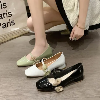 Туфли Mary Jane из натуральной кожи с квадратным носком на плоской подошве в сказочном стиле 2023 года, новые французские туфли на высоком толстом каблуке