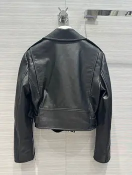 2023, ранняя осень, новая красивая мотоциклетная короткая куртка из тонкой кожи с диагональю молнии на уличной диагональной молнии D022