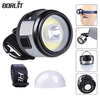 Мини-лампа BORUiT LED + COB, Фара с магнитным крючком, Зажим для крышки, Водонепроницаемый USB C, Перезаряжаемый Фонарь, Фонарь для кемпинга, бега, рыбалки.