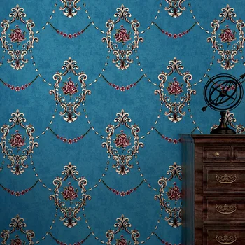 Винтажные синие дамасские обои с цветочным рисунком, обои для стен Гостиной, кухни, спальни