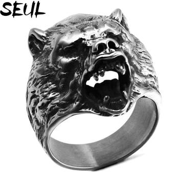 Мужские кольца Seul из нержавеющей стали Медведь, животное в стиле рок, панк, хип-хоп, Индивидуальность для байкера, Бойфренда, Ювелирные изделия, Креативный подарок