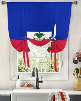 День национального флага Гаити Сине-красная оконная занавеска, завязывающиеся шторы для кухни, гостиной, регулируемые карманные шторы на штанге
