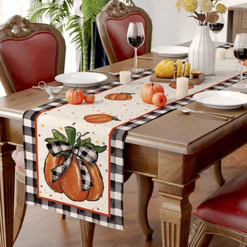 Льняной стол на День благодарения, флаг 13x72 дюйма, осенний фестиваль урожая, тыквенная скатерть для украшения домашней вечеринки на День благодарения