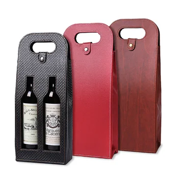 Модные сумки для бутылок вина из роскошной искусственной кожи, удобные сумки для многоразовой классической упаковки для одинарных / двойных бутылок вина, сумка для переноски