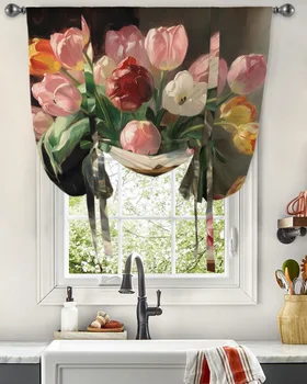 Картина маслом с цветочными листьями, занавеска для гостиной, домашний декор, Жалюзи, шторы для кухни, короткие занавески на завязках